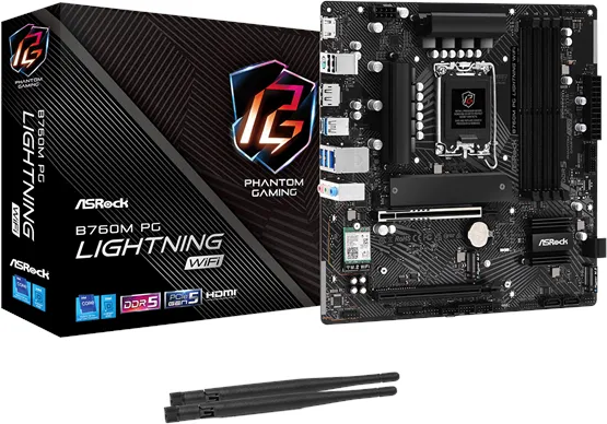 ASRock B760M PG LIGHTNING WIFI Emolevy - Intel B760 - Intel LGA1700-kanta - DDR5 RAM - Micro-ATX